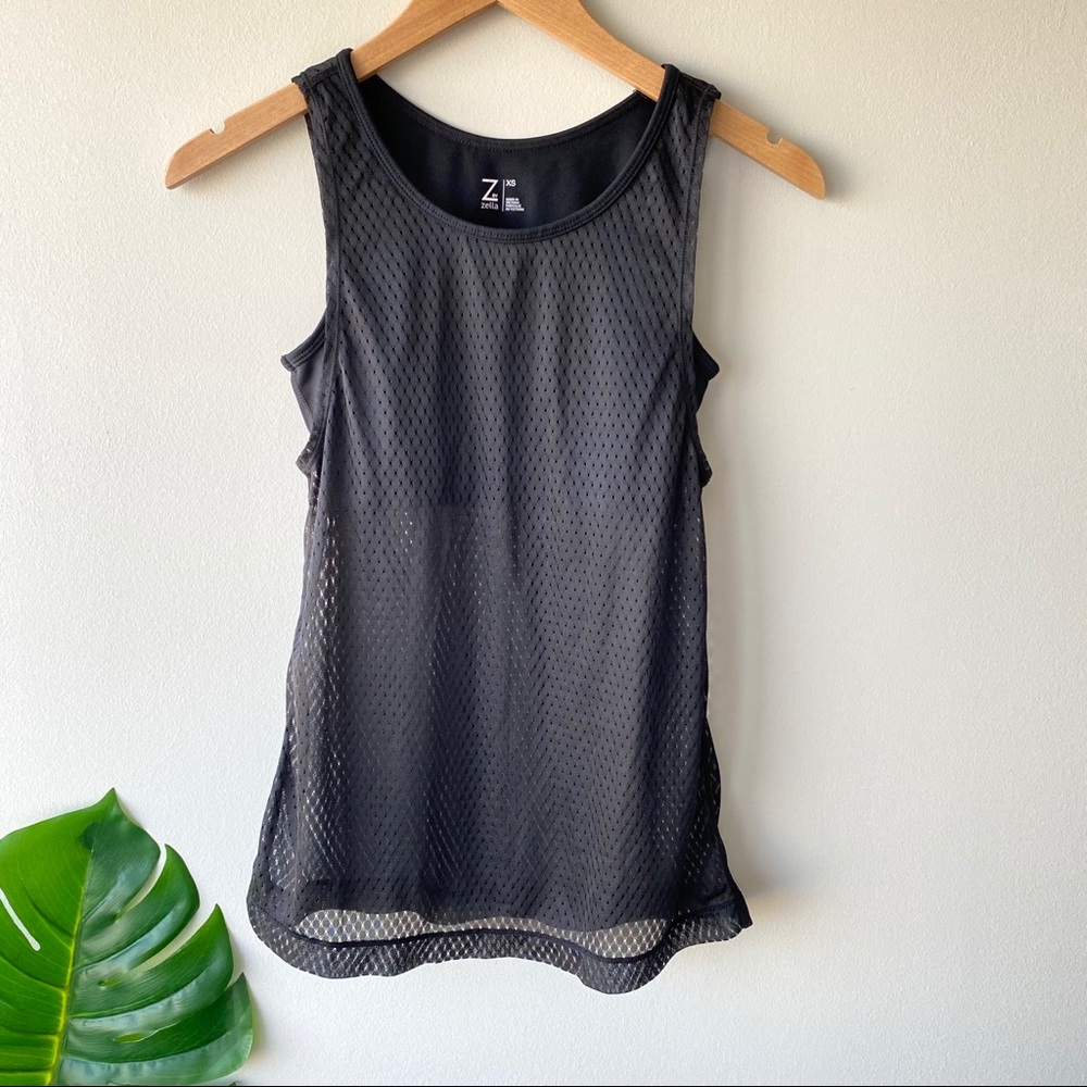 Z by Zella Black Mesh Athletic Tank Top Sports Bra Duo 2-in-1 Size XS